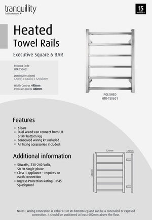 Tranquillity Heated Towel Ladder Tranquillity Executive Square Heated Towel Ladder 680mm | Polished Stainless