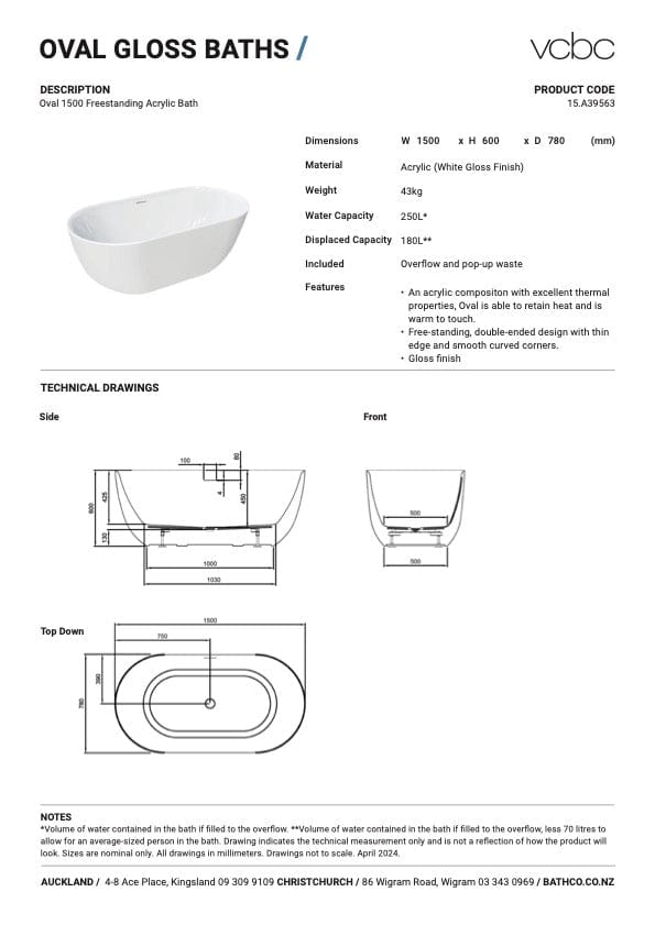 Bath Co Bath VCBC Oval Freestanding Bath