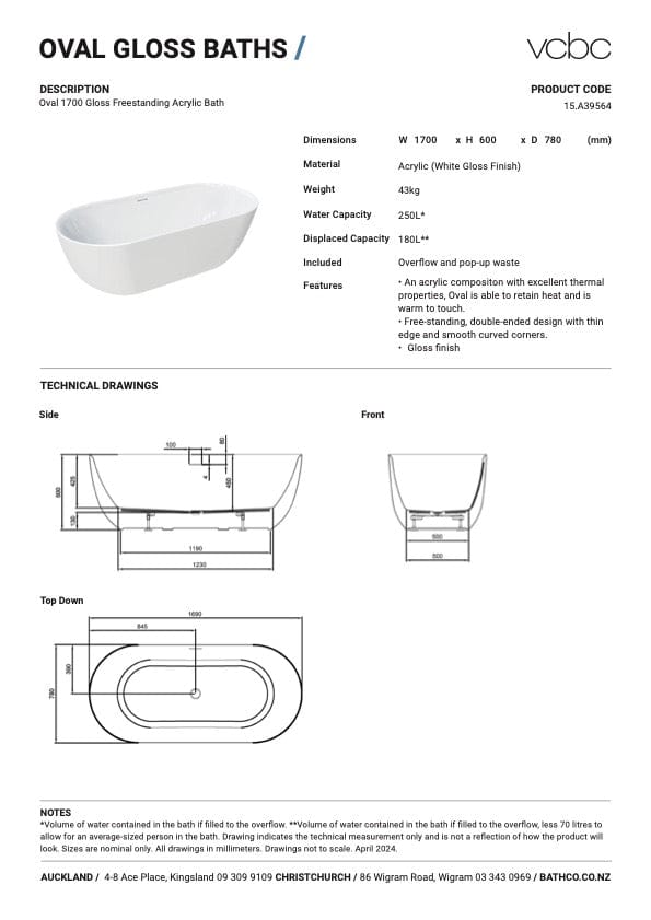 Bath Co Bath VCBC Oval Freestanding Bath