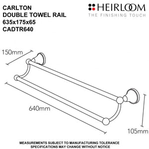 Heirloom Towel Rail Heirloom Carlton Double Towel Rail 635mm | Chrome