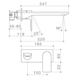 Caroma Basin Tap Caroma Urbane II Rectangular Wall Basin/Bath Mixer 220mm | Chrome