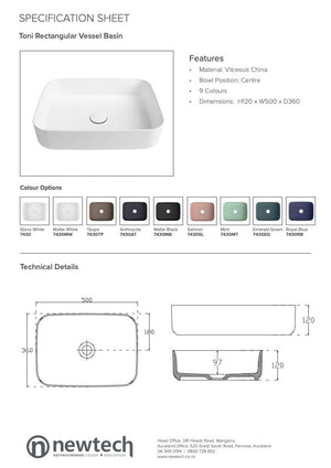 Newtech Basin Newtech Toni Rectangular Vessel Basin | Salmon With Pop Up Waste