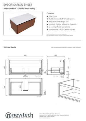 Newtech Newtech Anzio Wall Hung Vanity | 900