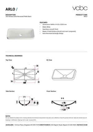 Bath Co Basin Arlo Kordura Semi-Recessed Basin