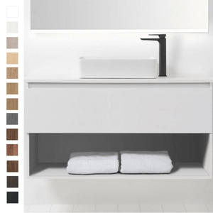 Bath Co Vanity VCBC Soft Solid Surface 1000 Wall Vanity | 1 Basin, 1 Drawer + Shelf