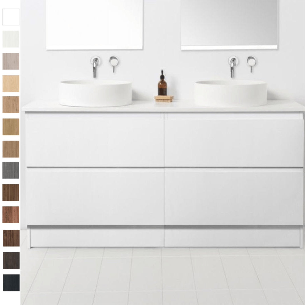 Bath Co Vanity VCBC Soft Solid Surface 1550 Floor Vanity | 2 Basins + 4 Drawers