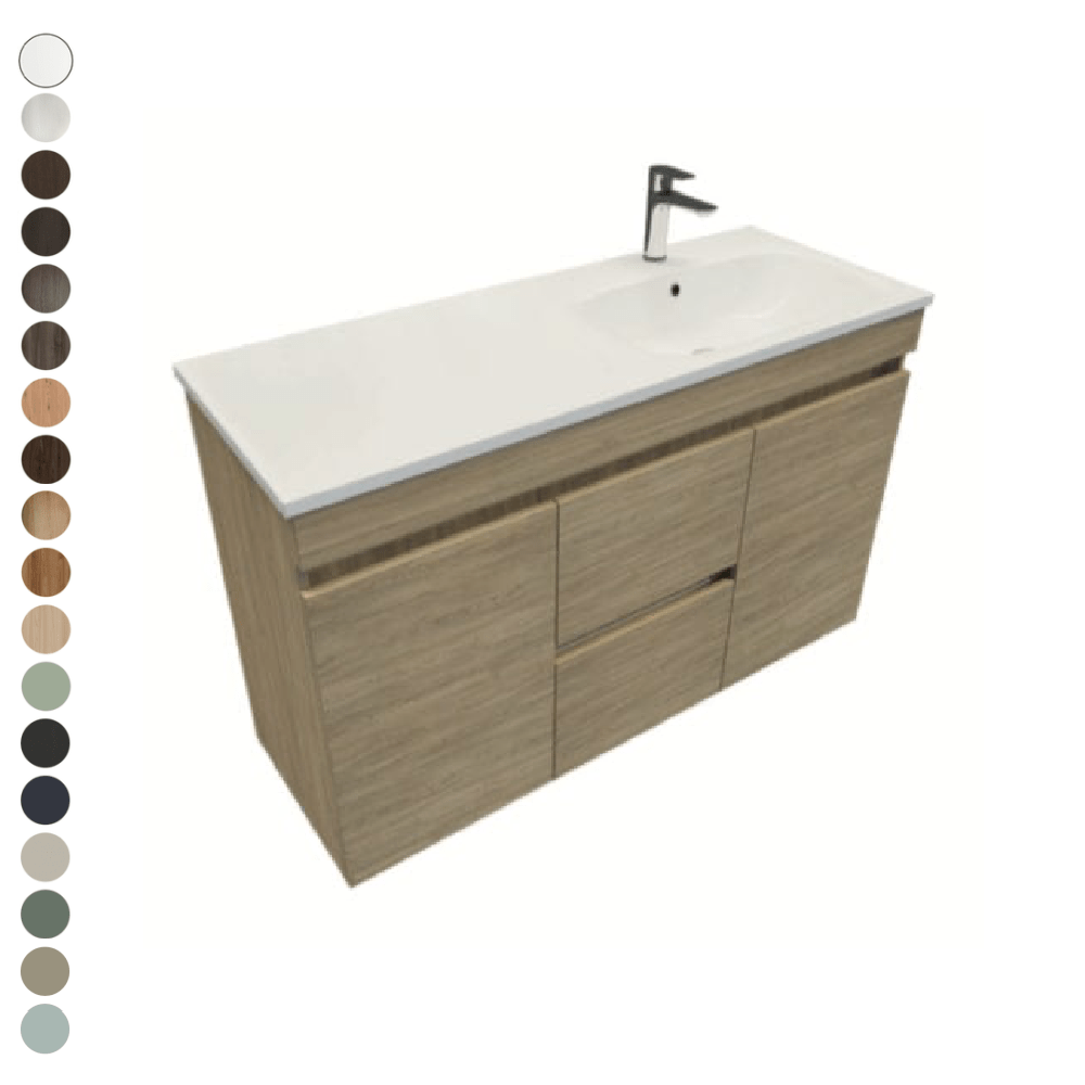 Newtech Newtech Lexa 1200 Double Tier Wall Vanity | 2 Door, 2 Drawer | Right Offset Basin