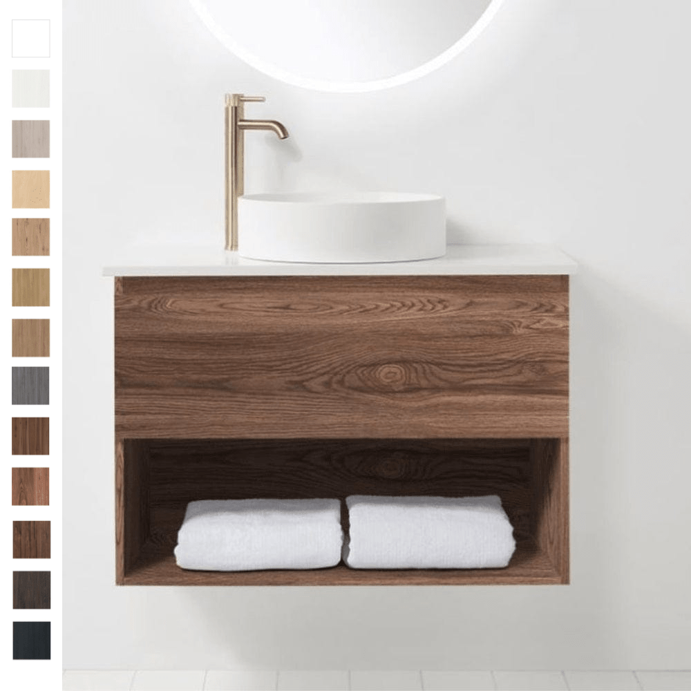 Bath Co Vanity VCBC Soft Solid Surface 800 Wall Vanity | 1 Basin, 1 Drawer + Shelf