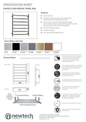 Newtech Heated Towel Ladder Newtech Evoke 7 Bar Wide Heated Towel Ladder 800mm | Brushed Brass