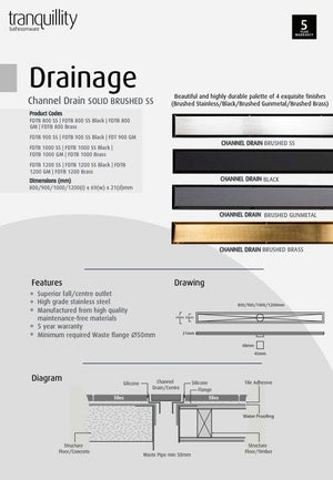 Tranquillity Bathroom Accessories Tranquillity Channel Drain | Tile Insert Brushed Brass