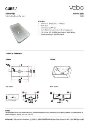 Bath Co Basin Cube Kordura Counter Top Basin