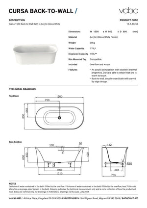 Bath Co Bath VCBC Cursa Back To Wall Bath