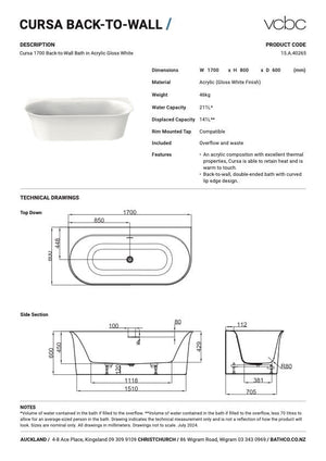 Bath Co Bath VCBC Cursa Back To Wall Bath