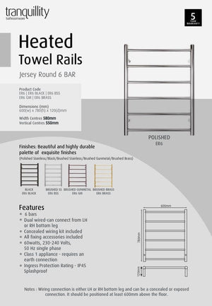 Tranquillity Heated Towel Ladder Tranquillity Jersey Round Heated Towel Ladder 780 x 600mm | Matte Black