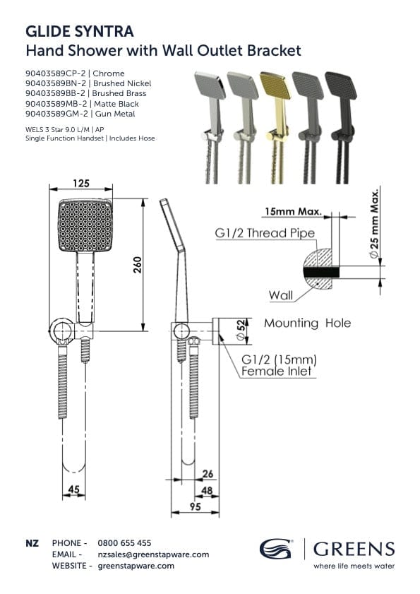 Greens shower Greens Glide Syntra RainBoost® Hand Shower W/Wall Outlet | Gun Metal