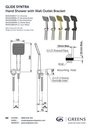 Greens shower Greens Glide Syntra RainBoost® Hand Shower W/Wall Outlet | Brushed Brass