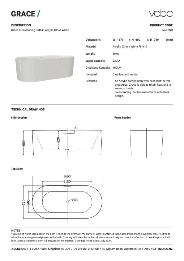 Bath Co Bath VCBC Grace Freestanding Bath