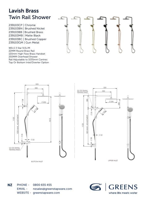 Greens shower Greens Lavish Brass Twin Rail Shower | Brushed Brass