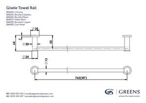 Greens Towel Rail Greens Gisele Single Towel Rail 762mm | Brushed Brass