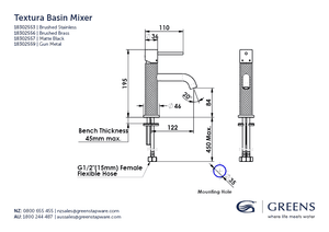 Greens Basin Tap Greens Textura Basin Mixer | Brushed Stainless