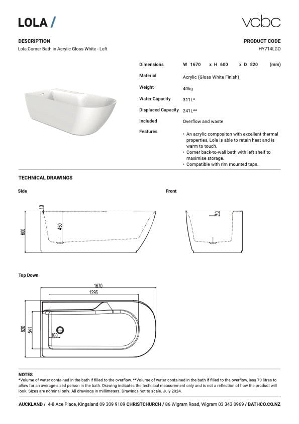 Bath Co Bath VCBC Lola Corner Bath