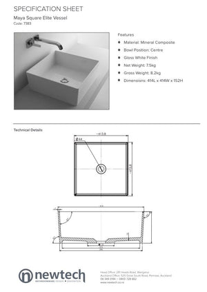 Newtech Basin Newtech Maya Square Slim Vessel Basin