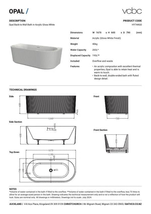 Bath Co Bath VCBC Opal Back To Wall Bath