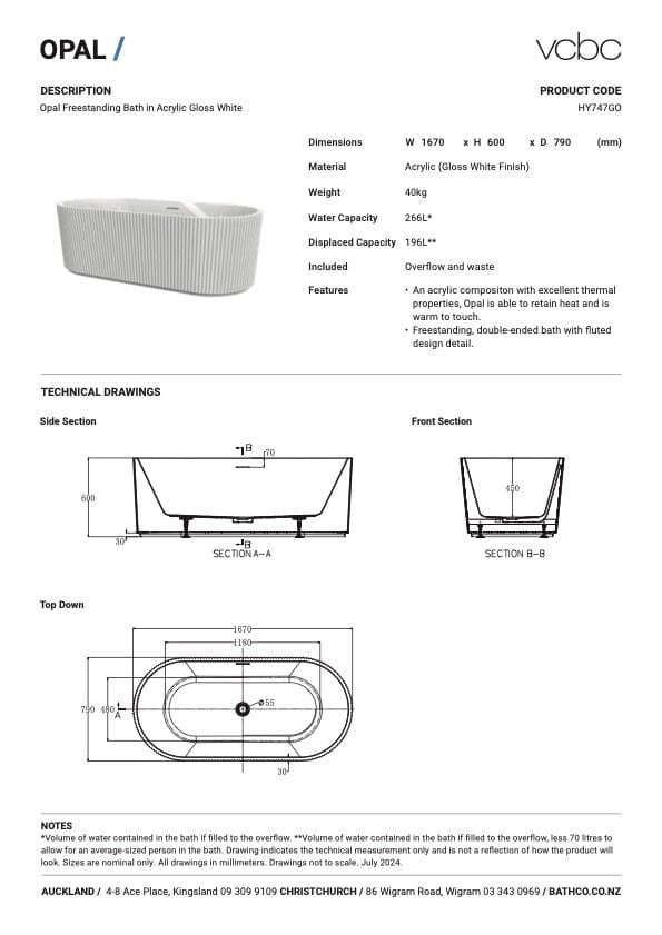 Bath Co Bath VCBC Opal Freestanding Bath