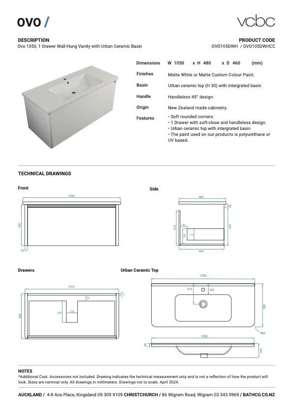 Bath & Co Vanity VCBC Ovo Vanity | 1 Drawer | Ceramic Basin