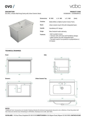 Bath & Co Vanity VCBC Ovo Vanity | 1 Drawer | Ceramic Basin