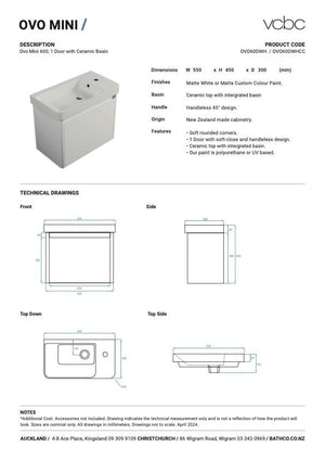 Bath Co Vanity VCBC Ovo Mini Vanity | 1 Door | Single Basin