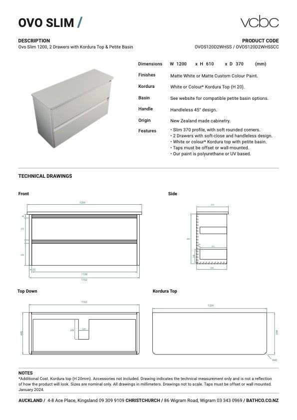 Bath Co Vanity VCBC Ovo Slim Vanity | 2 Drawer