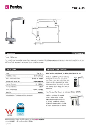 Puretec Filter Tap Puretec Tripla T5 Triple Action LED Kitchen Mixer + Rainwater Filter | Chrome