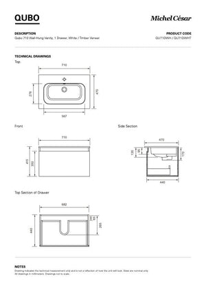 Bath & Co Vanity Michel César Qubo 710 Vanity | Single Basin & 1 Drawer