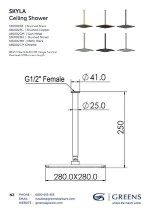 Greens shower Greens Skyla Ceiling Shower Shower 280mm | Brushed Nickel