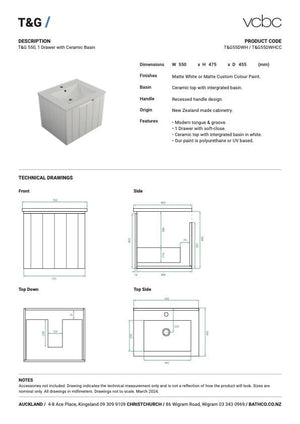 Bath Co Vanity VCBC T&G Vanity | 1 Drawer | Ceramic Basin