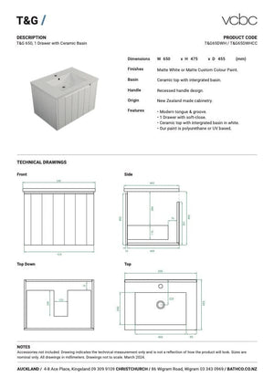 Bath Co Vanity VCBC T&G Vanity | 1 Drawer | Ceramic Basin