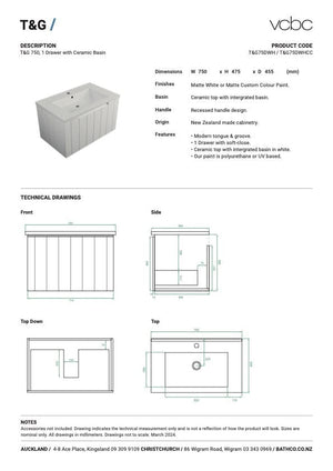 Bath Co Vanity VCBC T&G Vanity | 1 Drawer | Ceramic Basin