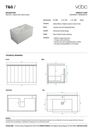 Bath Co Vanity VCBC T&G Vanity | 1 Drawer | Ceramic Basin