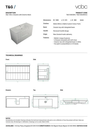 Bath Co Vanity VCBC T&G Vanity | 2 Drawer | Ceramic Basin