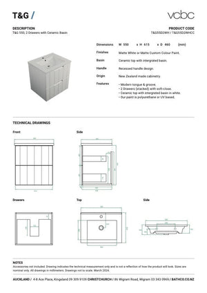 Bath Co Vanity VCBC T&G Vanity | 2 Drawer | Ceramic Basin