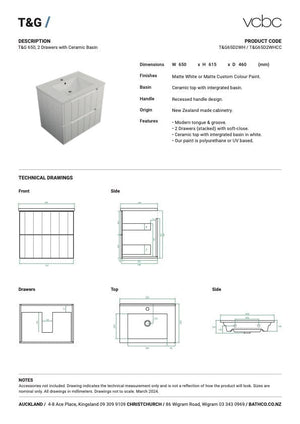 Bath Co Vanity VCBC T&G Vanity | 2 Drawer | Ceramic Basin