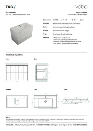 Bath Co Vanity VCBC T&G Vanity | 2 Drawer | Ceramic Basin