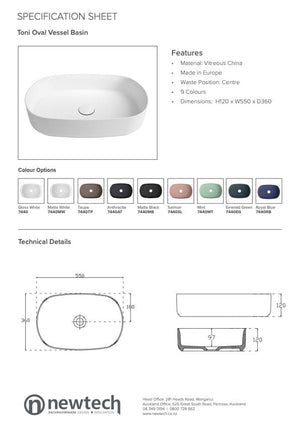 Newtech Basin Newtech Toni Oval Vessel Basin | Taupe Without Pop Up Waste