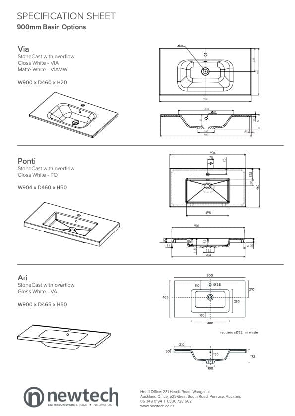 Newtech Newtech Citi 900mm | 1 Drawer Wall Vanity