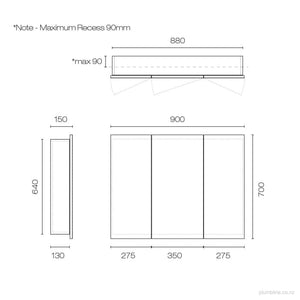 Progetto Mirror Cabinet Mia 900 Mirror Cabinet | 3 Doors