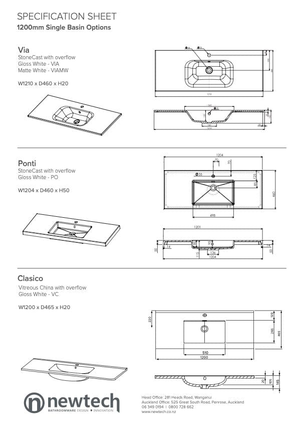 Newtech Newtech Kolum Single Tier Wall Hung Vanity | 1200 Single Basin