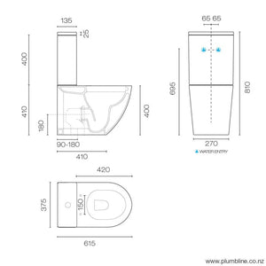 Plumbline Toilet Suite Zen Rimless Back to Wall Toilet Suite with Slim Seat