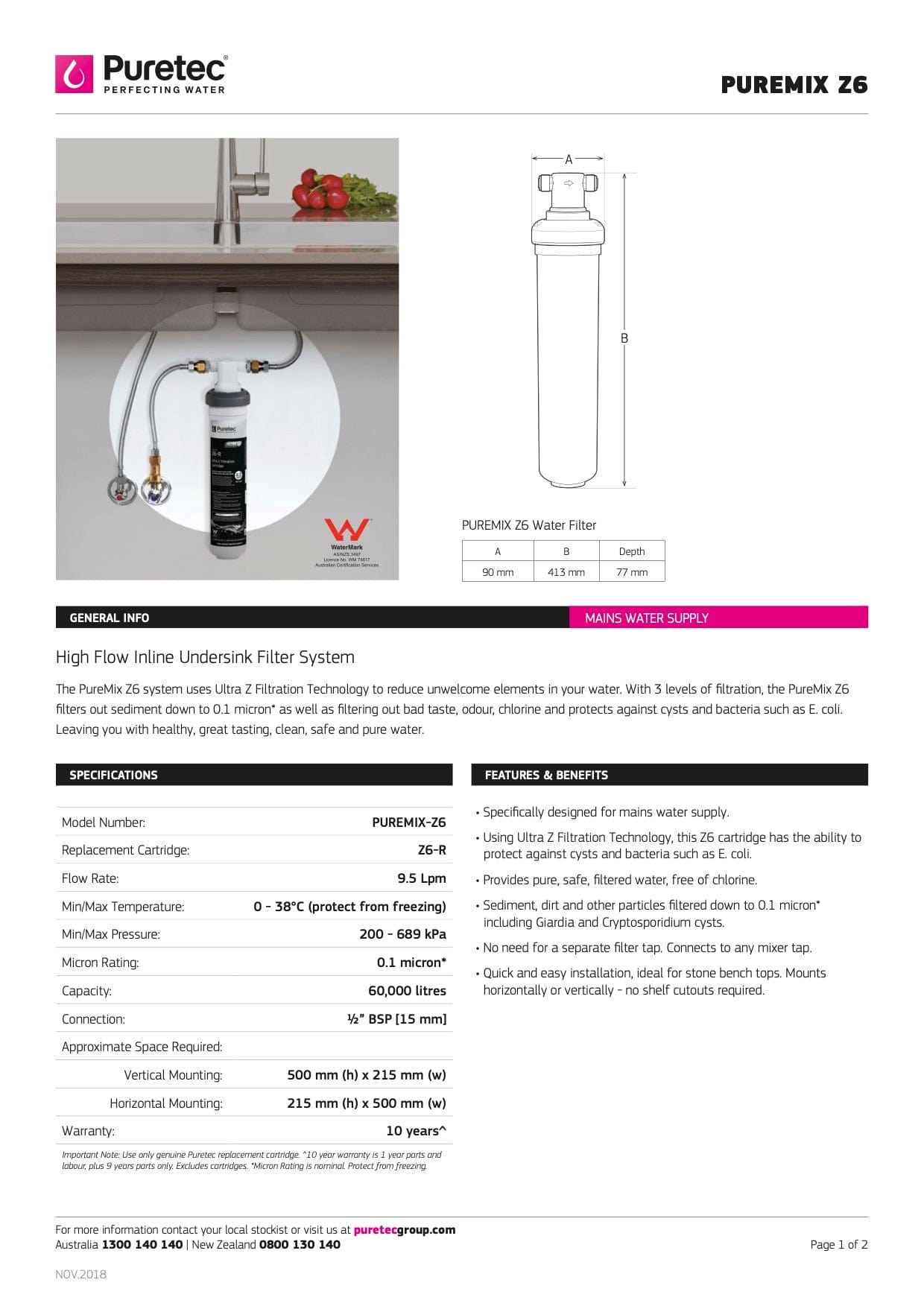 Puretec Filter Tap Puretec PureMix Z6 Undersink Mains Water Filter System