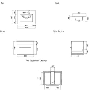 Bath & Co Vanity VCBC Zara 600 Wall-Hung Vanity | 1 Basin + 1 Drawer